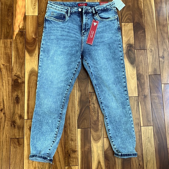 Guess extreme light wash cropped high rise stretch denim with rhinestones Sz 32 - Picture 1 of 6